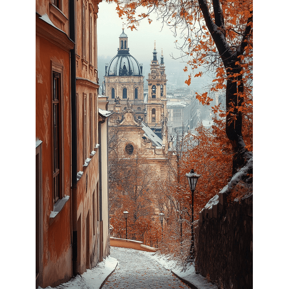 Prague Church Winter Scene Canvas Print/Wall Art Perfect for Living RoomHallway and Dining Room Decoration.