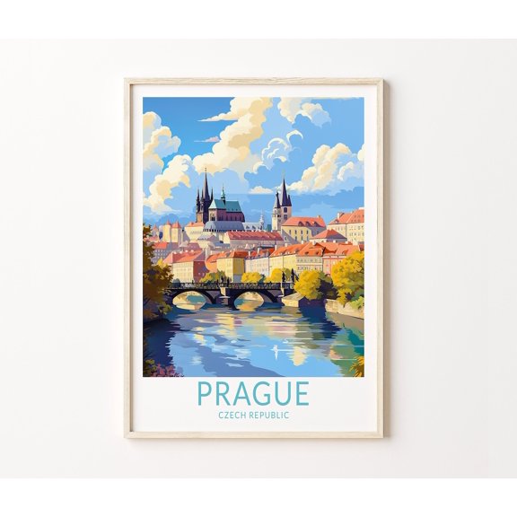 Prague Czech Republic Charles Bridge Vltava River Wall Art, Unframed Paper Poster 8x10in
