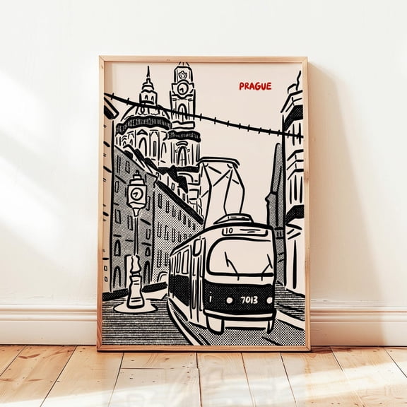 Prague Czech Republic Retro Gothic Architecture Travel Minimalist Graphic Wall Art, Unframed Poster