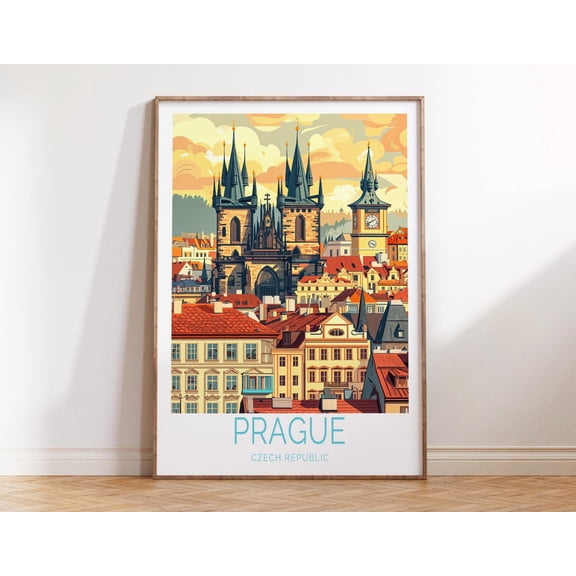 Prague Czech Republic Traditional Cityscape Wall Art, Unframed Paper Print Size 8x12