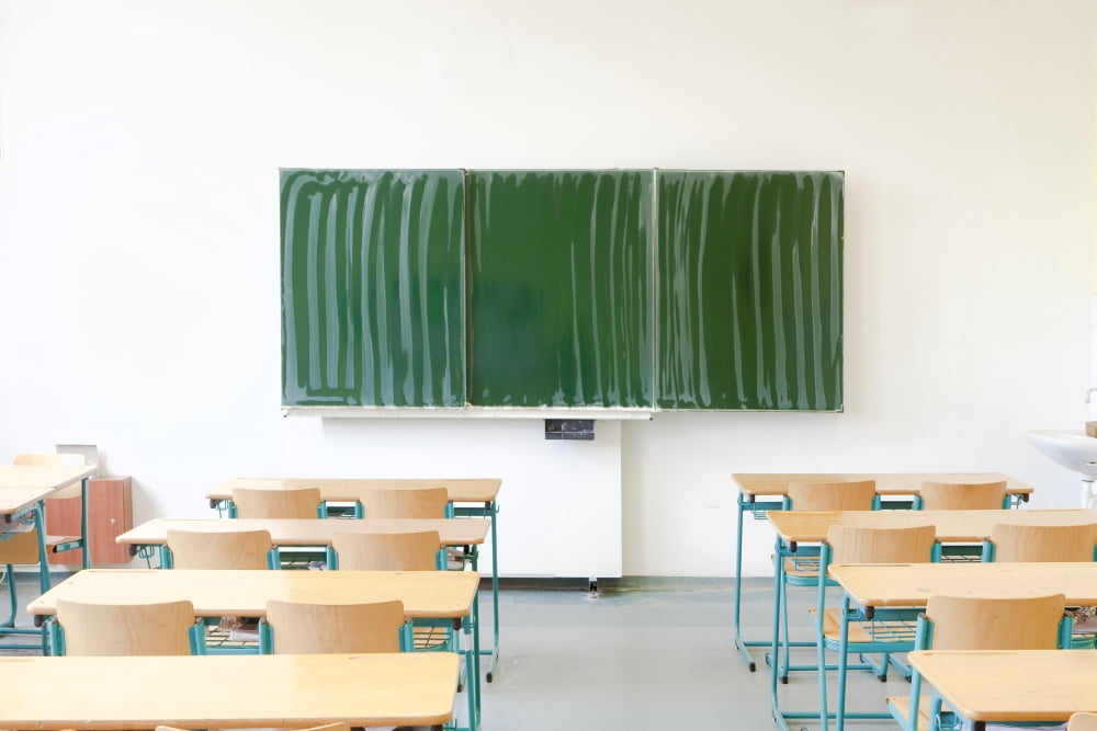 Prague - Empty Classroom at State Gymansium High School Jana Keplera Canvas Art - Panoramic Images (27 x 9)
