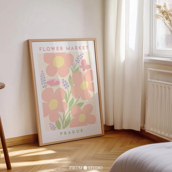Prague Flower Market Print Wall Art, Pastel Room Decor, Blush Pink Wall Art, Dorm Room Wall Decor, Flowers, UNFRAMED PAPER POSTER, Home Decor, Vintage Gift, Living Room Dercor