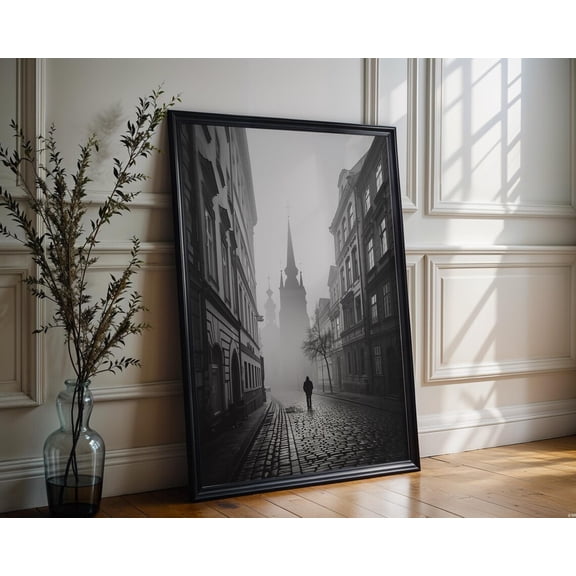 Prague Fog Black White Architecture Wall Art Decor Unframed Paper Print