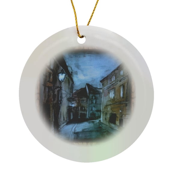 3drose, Prague in Watercolor, Circle Porcelain Ornament