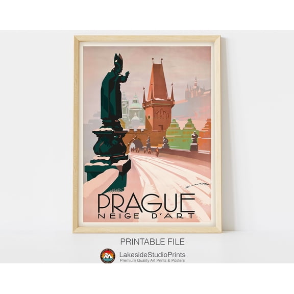 Prague Neige d'Art Retro Travel Poster Vintage Travel Poster, 16x24 UNFRAMED