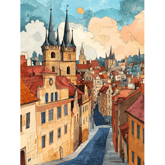 Prague Old Town Street View Canvas Painting Suitable for Living Room Bedroom Office Dining Room and Hotel Decoration