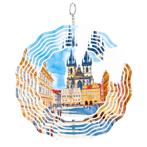 Prague Old Town Wind Spinner, Stainless Steel Outdoor Garden Decor