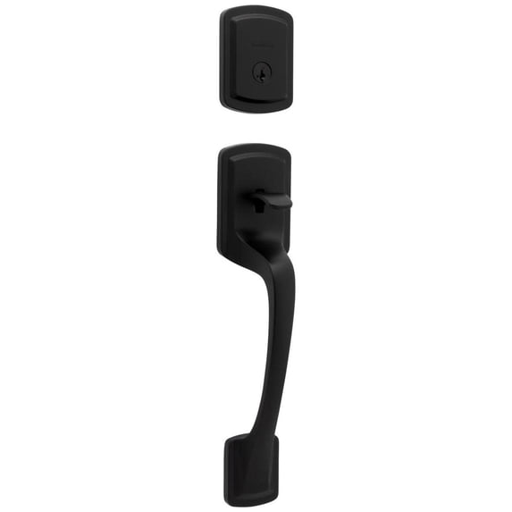 Prague Single Cylinder Exterior Only Handleset featuring SmartKey Series in Matte Black