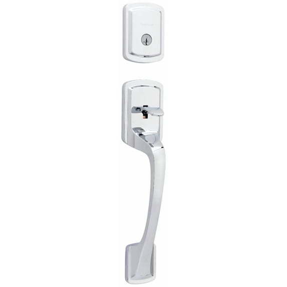 Prague Single Cylinder Exterior Only Handleset featuring SmartKey Series in Polished Chrome