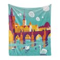 thumbnail image 1 of Prague Soft Flannel Fleece Throw Blanket, Colorful Arrangement with Charles Bridge Swans in River Cartoonish Graphic Design, Cozy Plush for Indoor and Outdoor Use, 50" x 70", Multicolor, by Ambesonne, 1 of 6