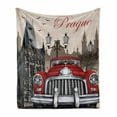 thumbnail image 1 of Prague Soft Flannel Fleece Throw Blanket, Gothic Architecture Themed Building with Vermilion Car Retro, Cozy Plush for Indoor and Outdoor Use, 50" x 70", Vermilion Beige, by Ambesonne, 1 of 6