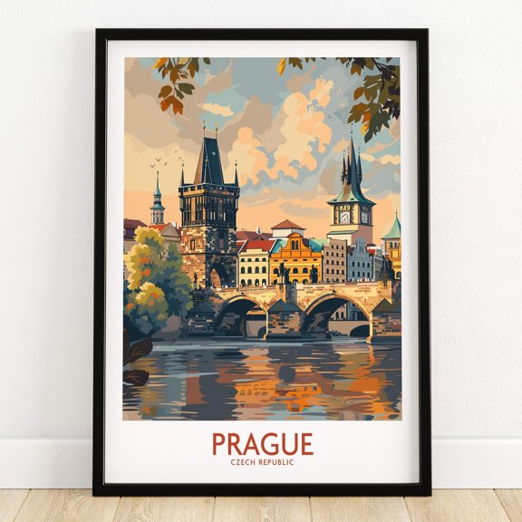Prague Travel Poster Wall Art Print Czech Republic Cityscape Decor Gift for Travelers Home