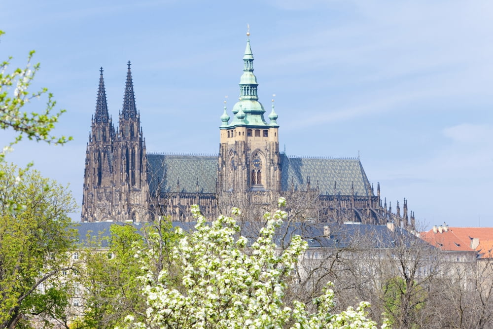 Prague - View of Hradcany Castle and St Vitus Cathedral Canvas Art - Panoramic Images (36 x 12)