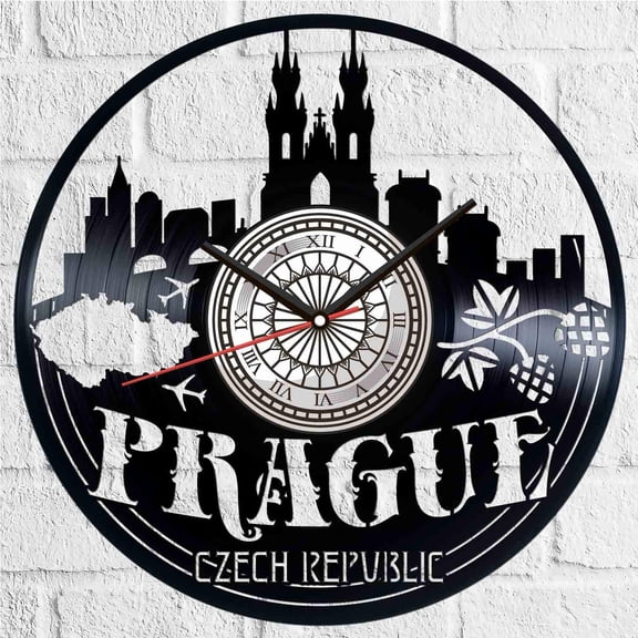 Prague Vinyl Record Wall Clock Retro style Wall clock Silent Home Decor Unique Art Special Home Accessories Creative Personality Gift