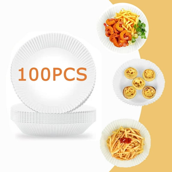 Prahalum 100PCS Air Fryer Dispasable Paper Liner Round 7.9inch Non-Stick Parchment Airfryer Liners Oil-Proof White Food Grade Baking Air Fryer Paper Tray Steamer Cooking Roasting Microwave Accessories