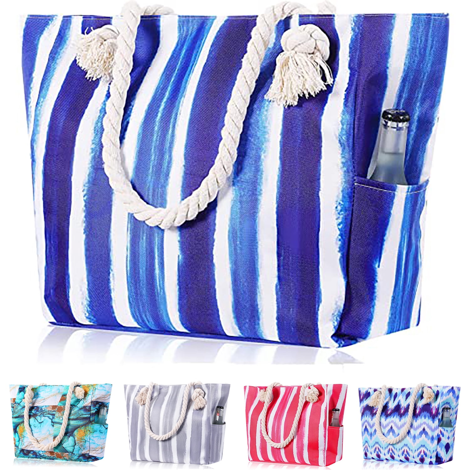 Oversized Rubber Beach Tote – Waterproof, Sandproof, Extra Large (19” X 13.5” X 10.5”) With Clear Pouch – For Pool, Travel, Gym