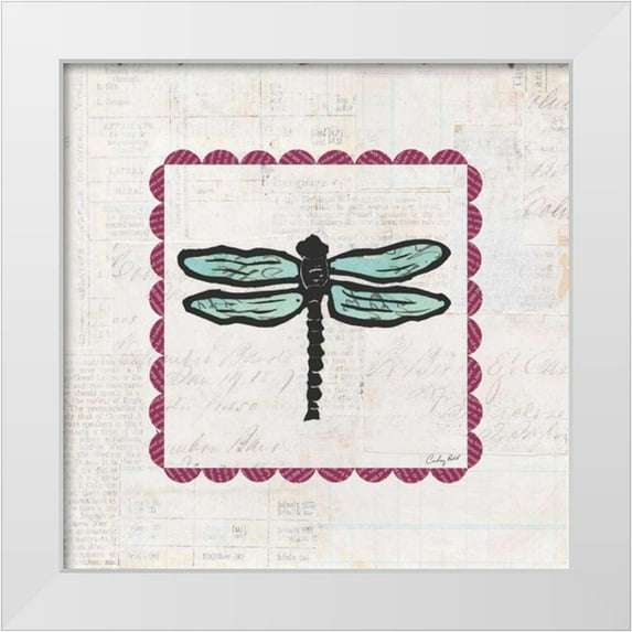 Prahl, Courtney 12x12 White Modern Wood Framed Museum Art Print Titled - Dragonfly Stamp Bright