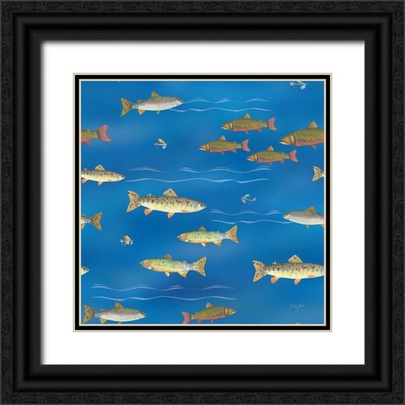 Prahl, Courtney 15x15 Black Ornate Wood Framed with Double Matting Museum Art Print Titled - Angling in The Stream Pattern IB