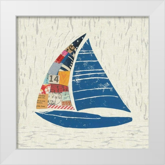 Prahl, Courtney 15x15 White Modern Wood Framed Museum Art Print Titled - Nautical Collage IV on Linen