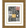 thumbnail image 1 of Prahl, Courtney 19x24 Gold Ornate Wood Framed with Double Matting Museum Art Print Titled - Block Print V Red Yellow, 1 of 4