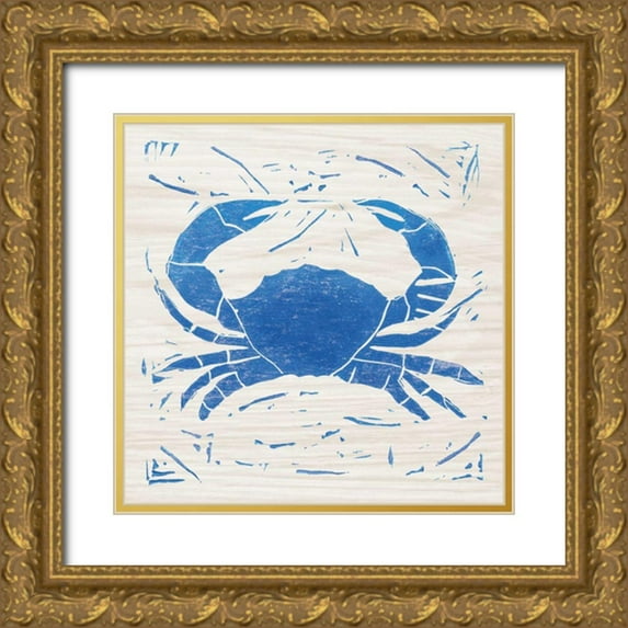 Prahl, Courtney 20x20 Gold Ornate Wood Framed with Double Matting Museum Art Print Titled - Sea Creature Crab Blue