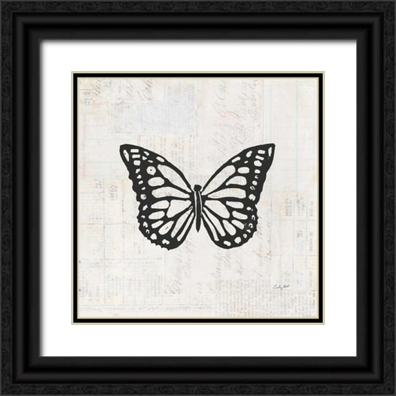 Prahl, Courtney 26x26 Black Ornate Wood Framed with Double Matting Museum Art Print Titled - Butterfly Stamp BW