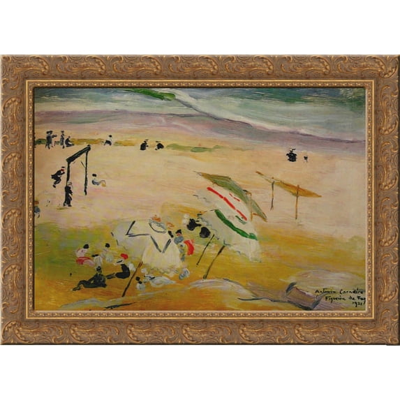 Praia da Figueira da Foz 24x18 Gold Ornate Wood Framed Canvas Art by Antonio Carneiro
