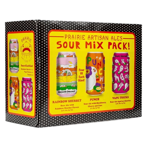 Prairie Brewing Sour Mix Pack, Variety Pack Craft Beer, 12 Pack, 12 fl oz Cans, 5.2-6.1% ABV