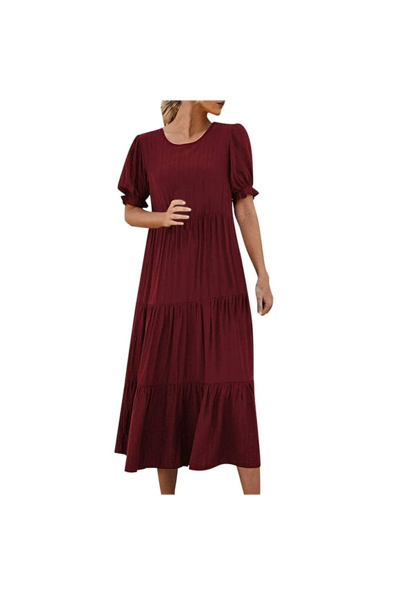 Prairie Dress Women Bohemian Clothes Cute Swing Midi Dress Loose Flared A-Line Swing Casual Party Dresses