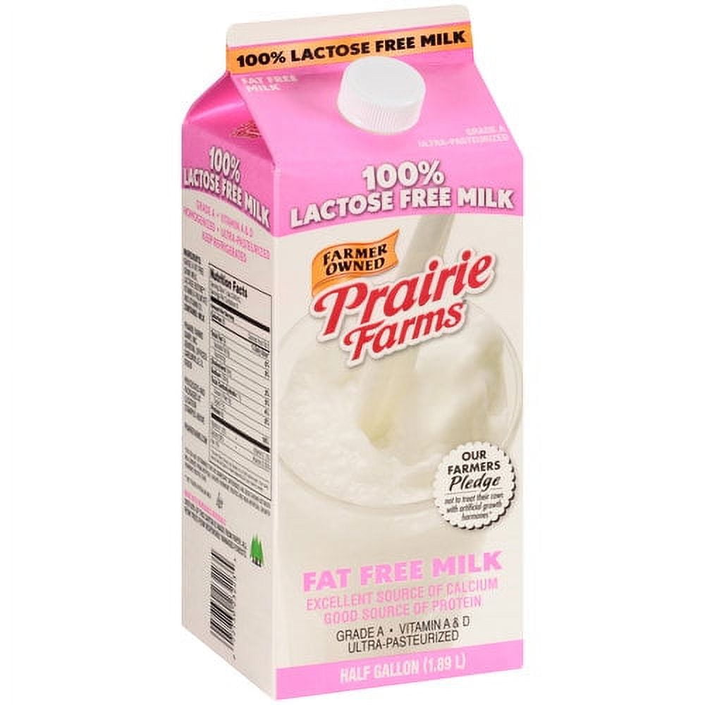 Prairie Farms 100% Lactose Free Fat Free Milk, 0.5 gal