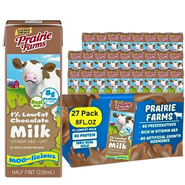 Prairie Farms Chocolate Milk Shelf Stable 1 Low Fat Milk, Chocolate