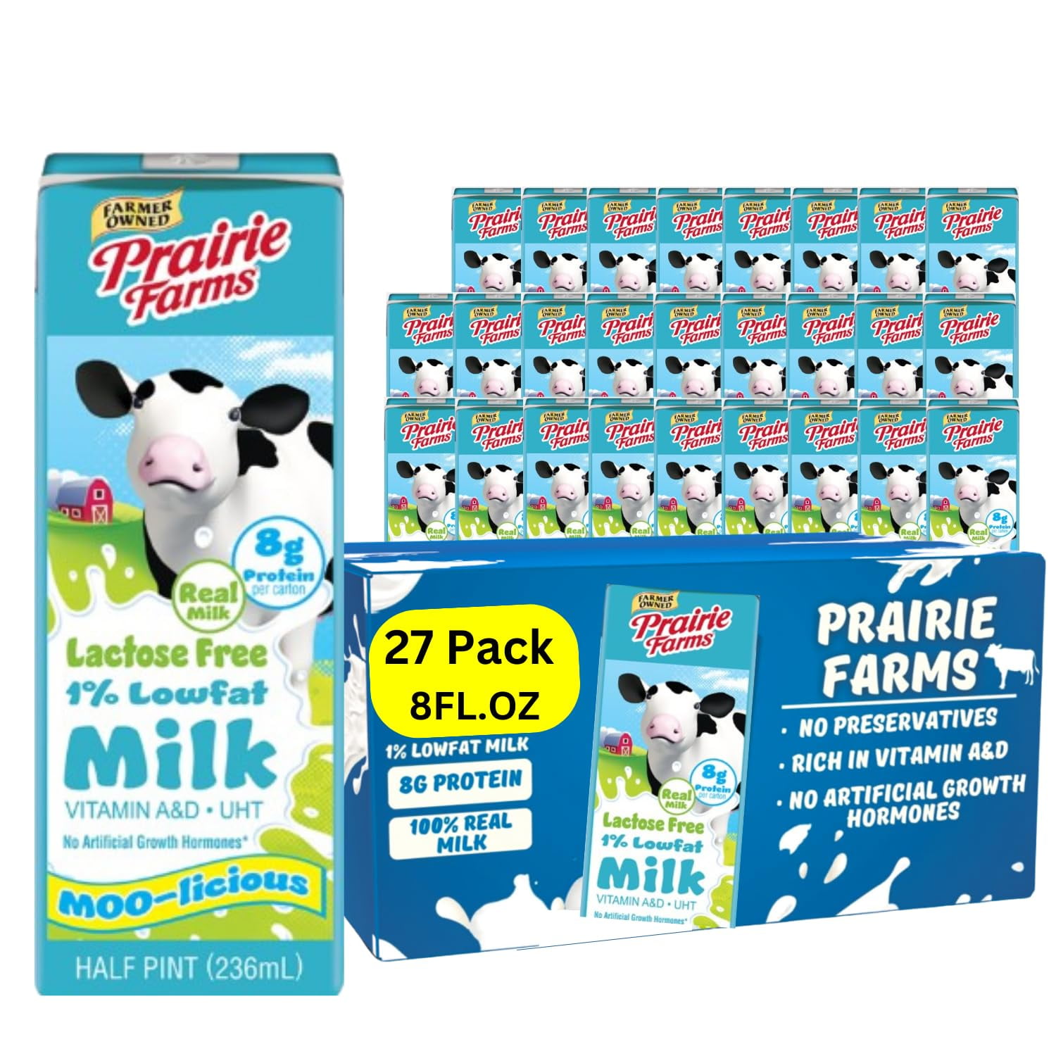 Prairie Farms Lactose Free Milk, Shelf Stable 1 Low Fat Milk Boxes