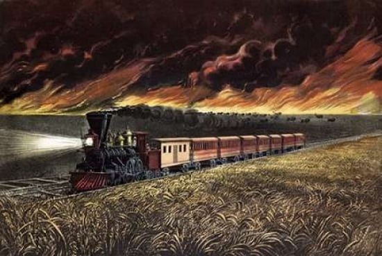 Prairie Fires of The Great West Canvas Art - Currier and Ives (24 x 36)