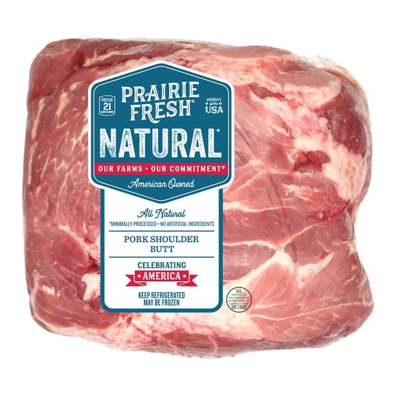 Prairie Fresh Natural Fresh Pork Shoulder Butt Roast, Bone-in, 6.4- 10.5 lb, 21g of protein per 4oz serving