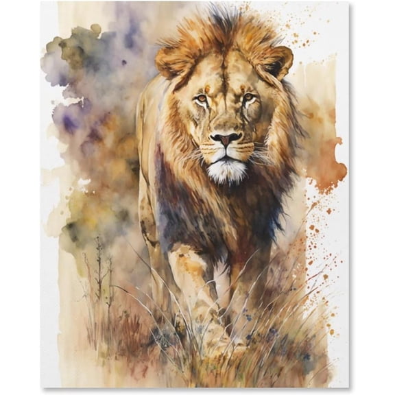 Prairie Lion Decor Canvas Painting Watercolor African Wildlife Art Panel Wall Picture Poster Wall Decor Sofa Background Painting Entrance Wall Decor Painting 12x16 inch Unframed