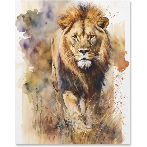 Prairie Lion Decor Canvas Painting Watercolor African Wildlife Art Panel Wall Picture Poster Wall Decor Sofa Background Painting Entrance Wall Decor Painting 12x16 inch Unframed