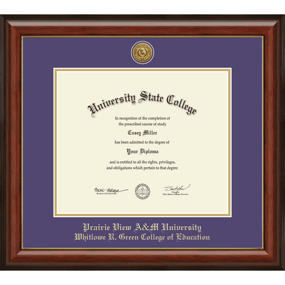 Prairie View A&M University Whitlowe R. Green College of Education Diploma Frame, Document Size 12" x 10"
