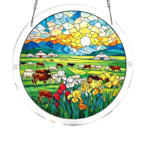 Prairie Wildflower Acrylic Puzzle Suncatcher, 83 Pieces Stained Glass Nature Scenery Window Hanging, Relaxing Decor Activity