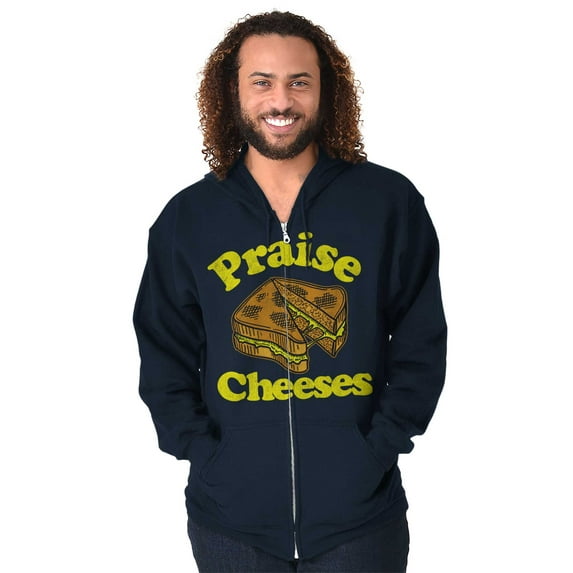 Praise Cheeses Jesus Foodie Meme Zip Up Hoodie Men's Women's Brisco Brands X