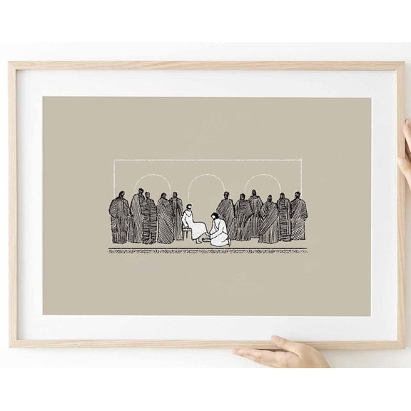 Christ Washing Feet, Foot Washing Bible Sketch, Minimalist Modern Bible Verse Christ Print Wall Art, Bible Art Boho Scripture Wall Art, Modern Wall Decor, 8x12 UNFRAMED