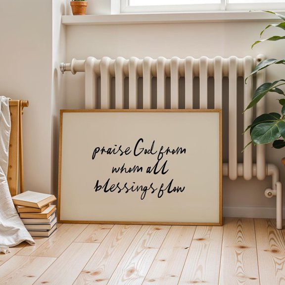 Praise God From Whom All Blessing Flow Wall Art, Hand Lettered Script Hymnal, Faith Inspired Bedroom And Office Decor