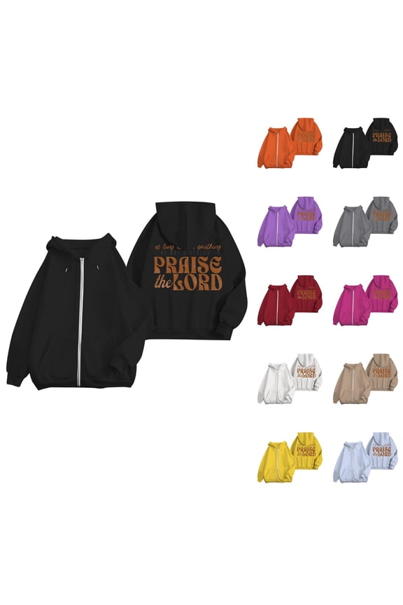 Praise The Lord Hoodies for Women Long Sleeve Zip Up Christian Hooded Sweatshirt with Pockets Jacket Coat