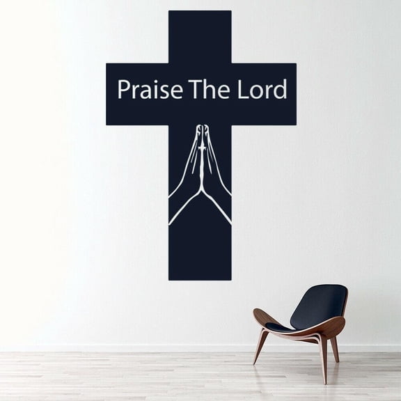 Praise the Lord Wall Decal Quotes Lettering Christian Cross Art Mural Vinyl Window Stickers Bedroom Church Interior Decor 42x59cm