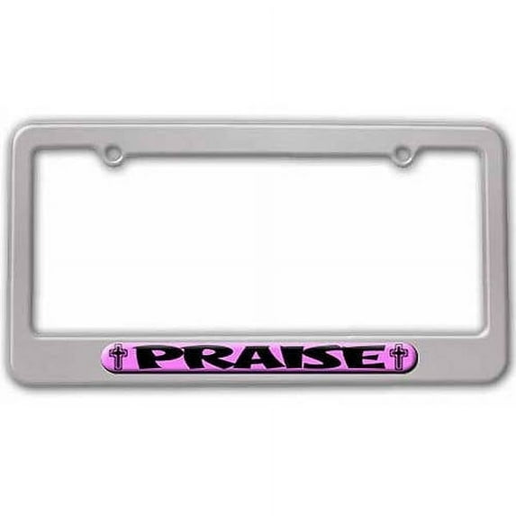 Praise with Cross, Religious Christian Pink License Plate Tag Frame, Multiple Colors