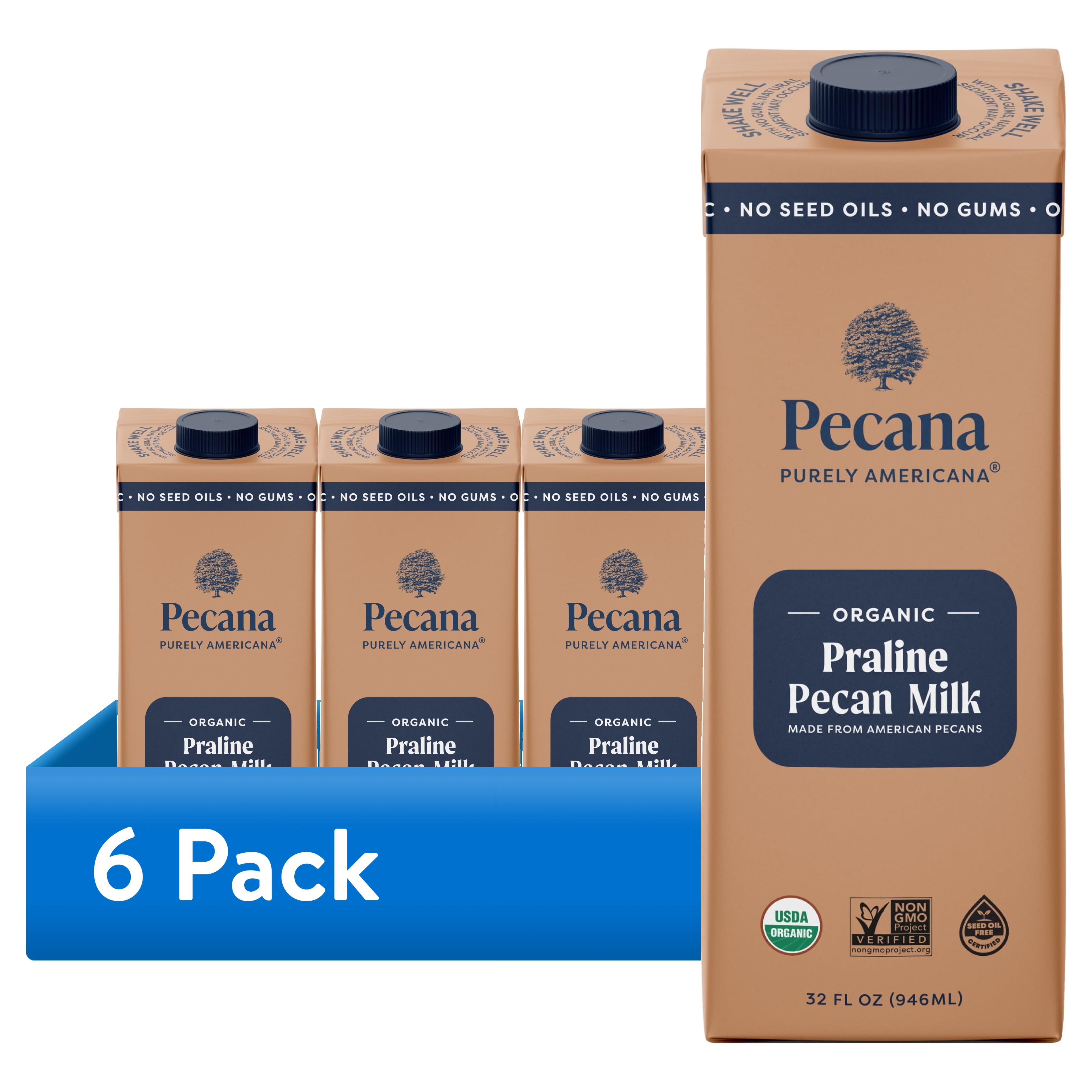(6 pack) Pecana USDA Organic Praline Pecan Milk 32 fl oz Shelf-Stable Carton