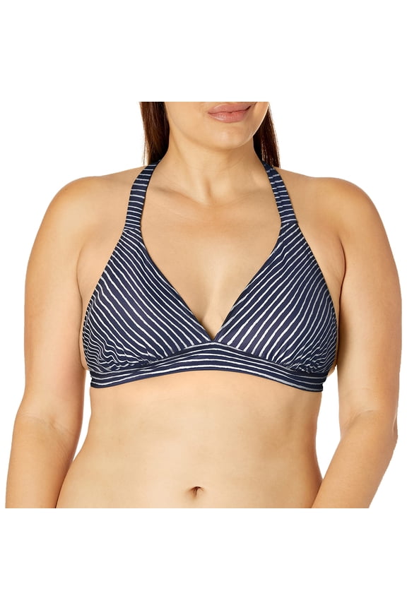 Lahari Sz D Adjustable Neck Back Ties Halter Bikini Top Blue Anchor Stripe