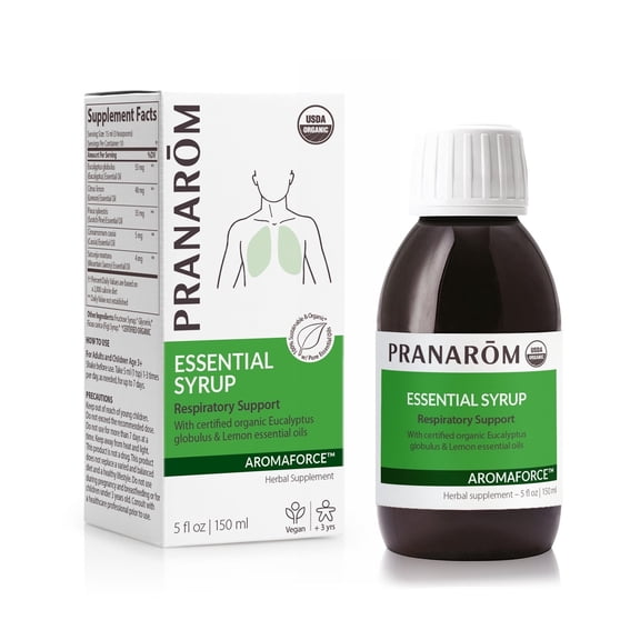 Pranarom Aromaforce Organic Essential Syrup 5oz with Lemon, Eucalyptus, Fig & Citrus for Respiratory & Throat Wellness