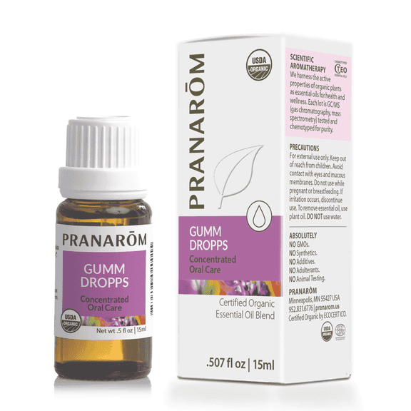 Pranarom - Gumm Dropps Essential Oil for Teeth & Gum Health, Natural Mouthwash for Oral Care, Pure & Organic Essential Oils (Peppermint, Thyme, Clove, Lemon, & Cinnamon), 15 ml