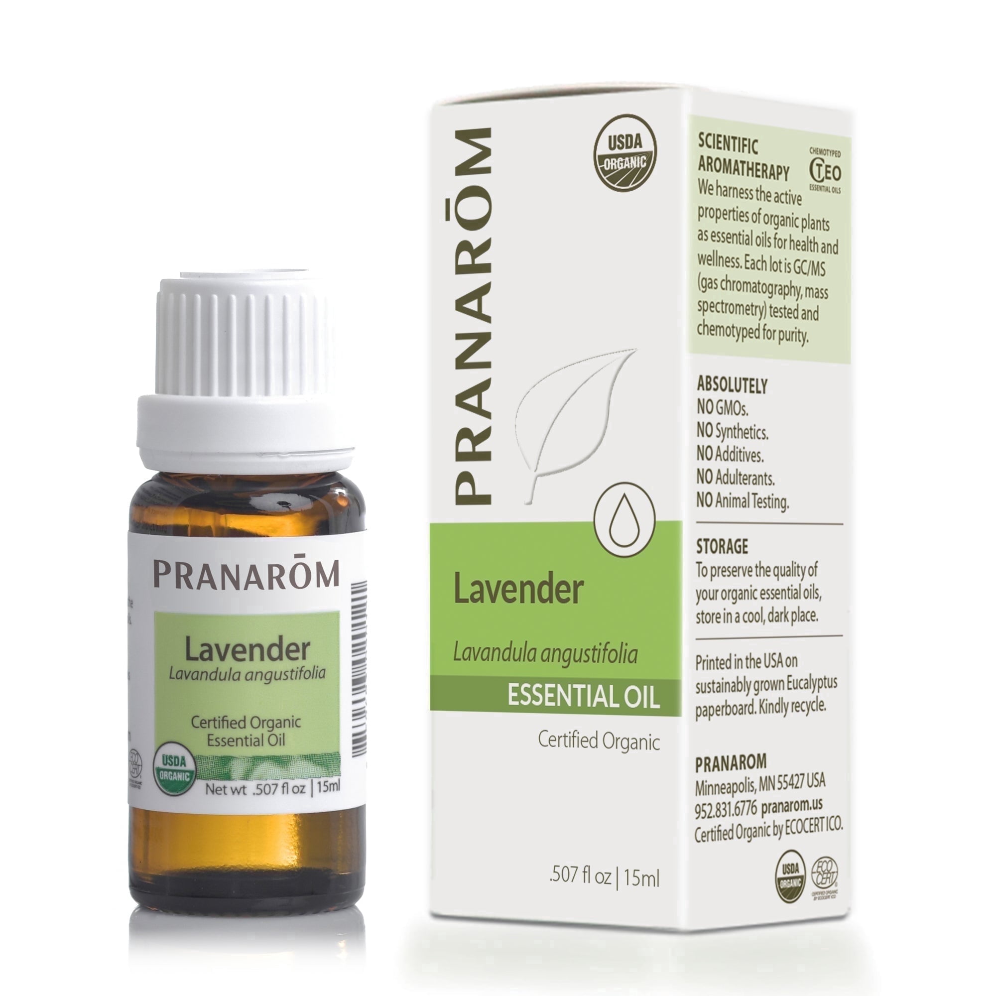 Pranarom USDA Certified Organic Lavender Essential Oil (15ml), 100% Pure Undiluted Therapeutic Grade from French Alps for Aromatherapy, Diffuser, Healthy Skin & Hair, Massage, Relaxation