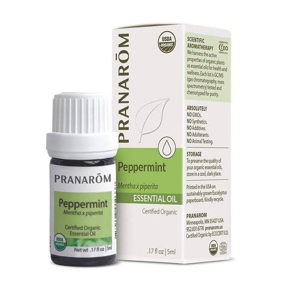 Pranarom USDA Certified Organic Peppermint Essential Oil (5ml), 100% Pure Undiluted Therapeutic Grade from India for Aromatherapy, Diffuser, Topical, Cooling, Massage & Relaxation